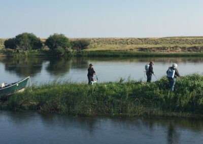 Backpack spraying in riparian area