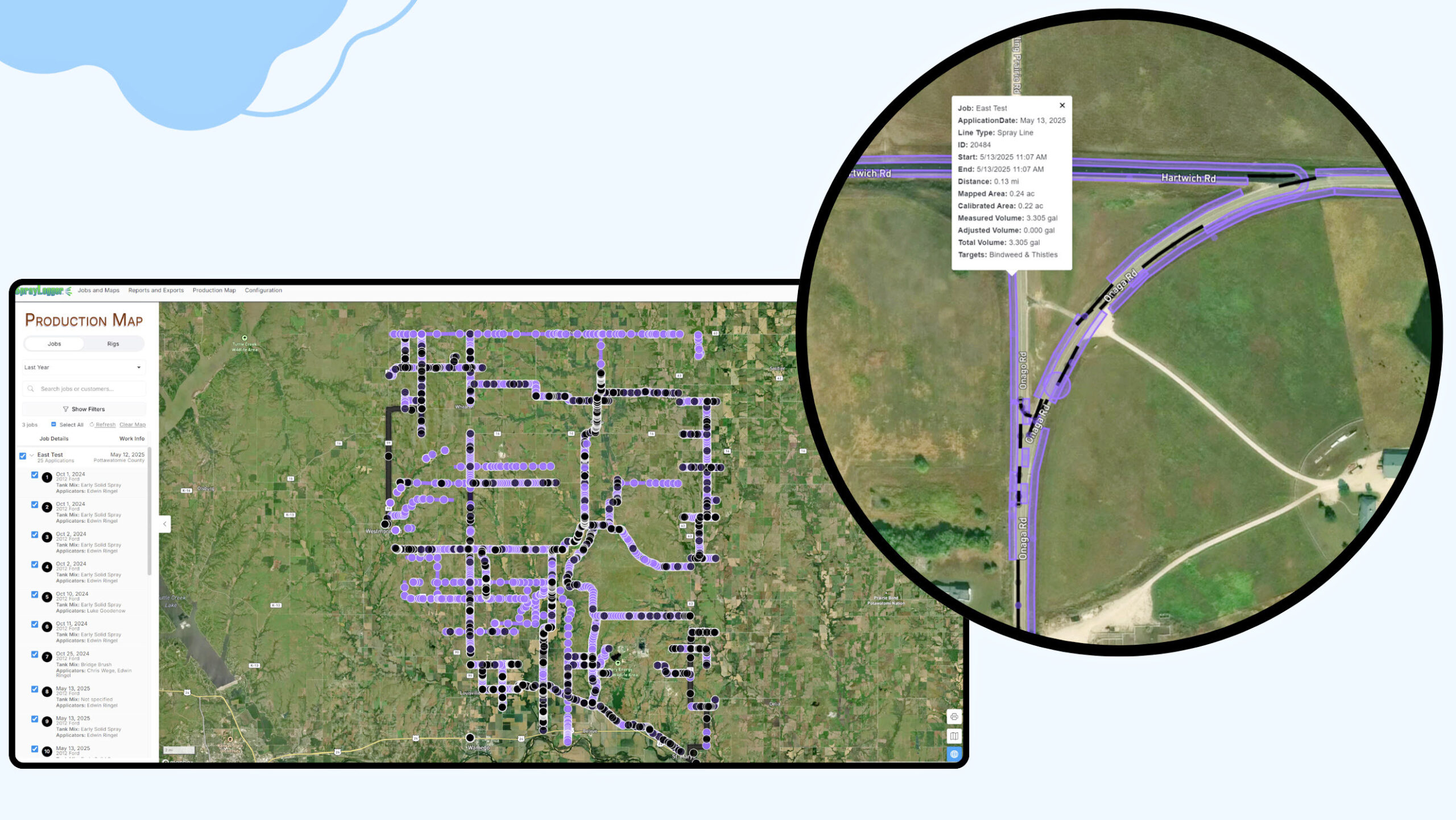 SprayLogger application report and mapped spray area